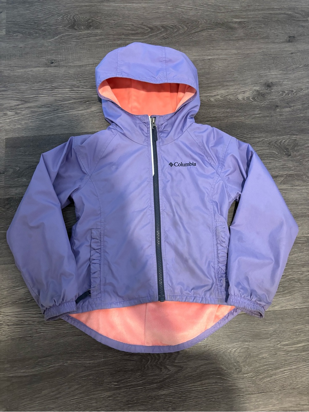 Columbia Lavender Hooded Raincoat with Coral Pink Lining